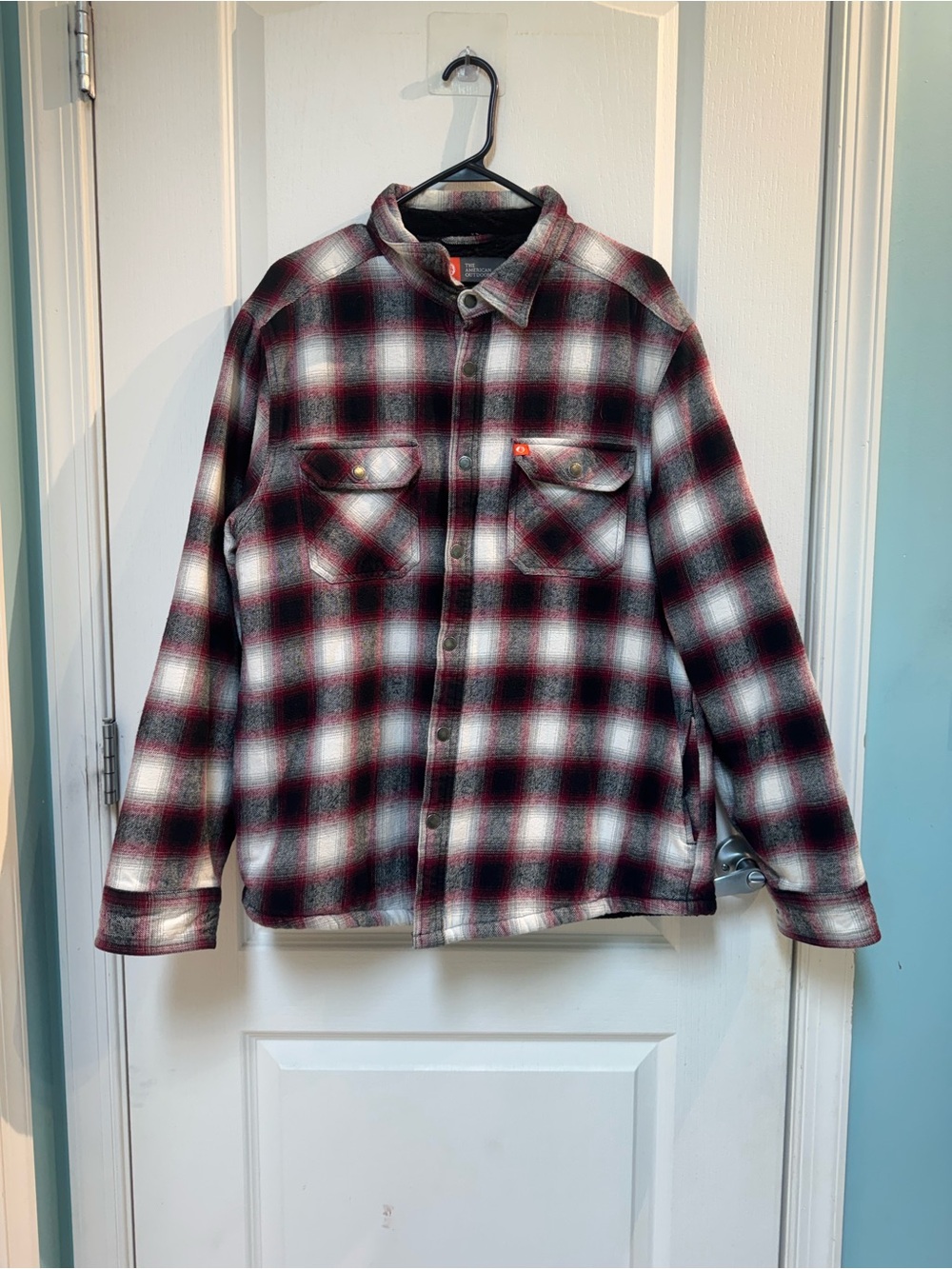 Men's Red & Black Plaid Flannel Lightweight Shirt Jacket
